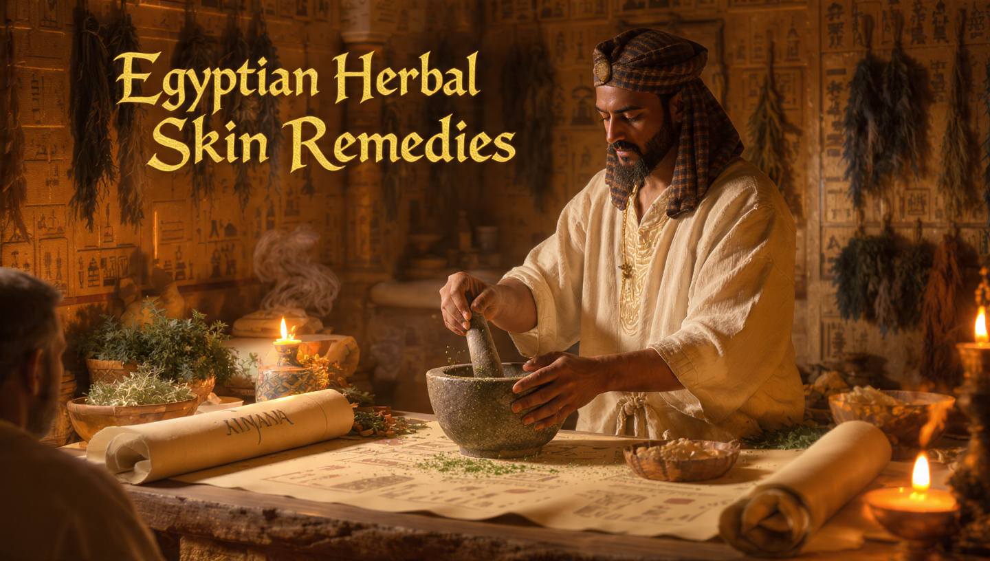 Ancient Egyptian physician grinding herbs